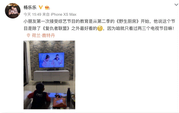  杨乐乐晒小沐沐应援照